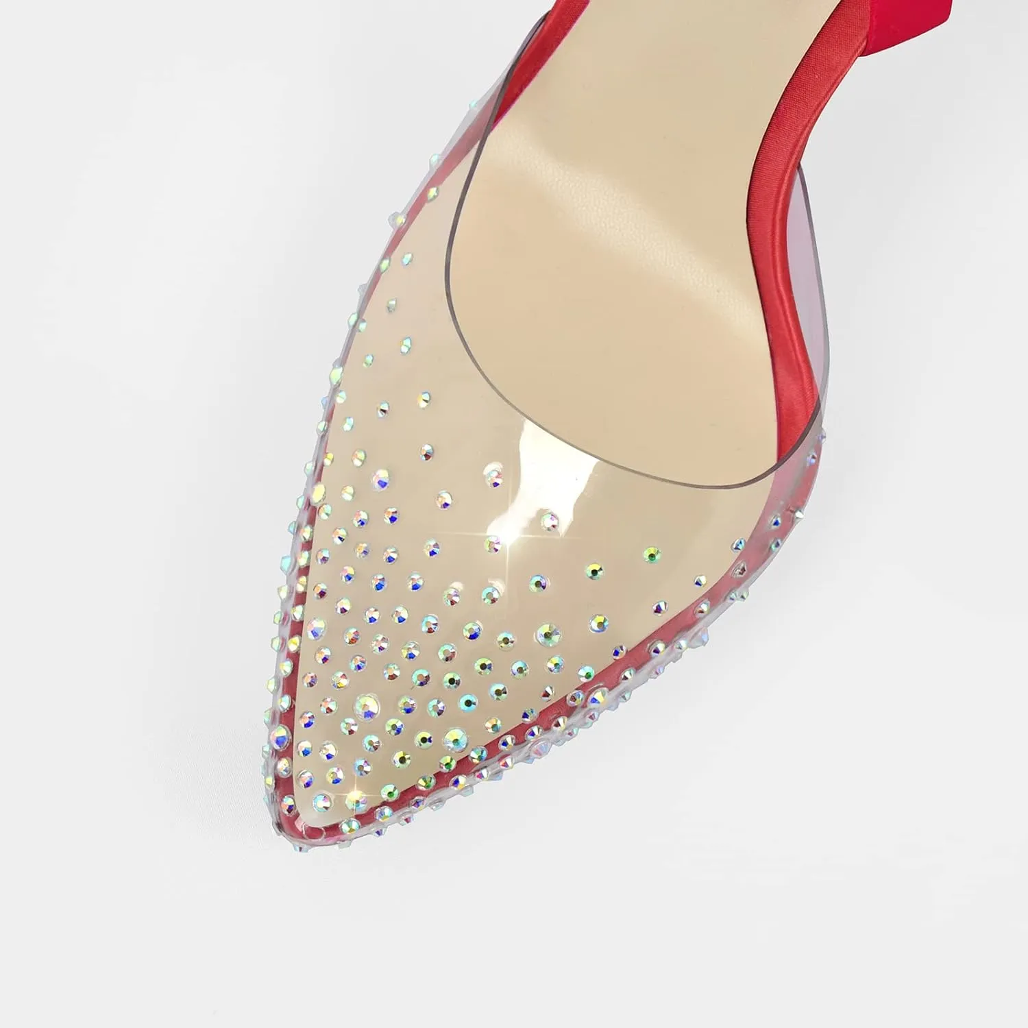 MissHeel Clear and Black Pump Heels Sandals with Rhinestones