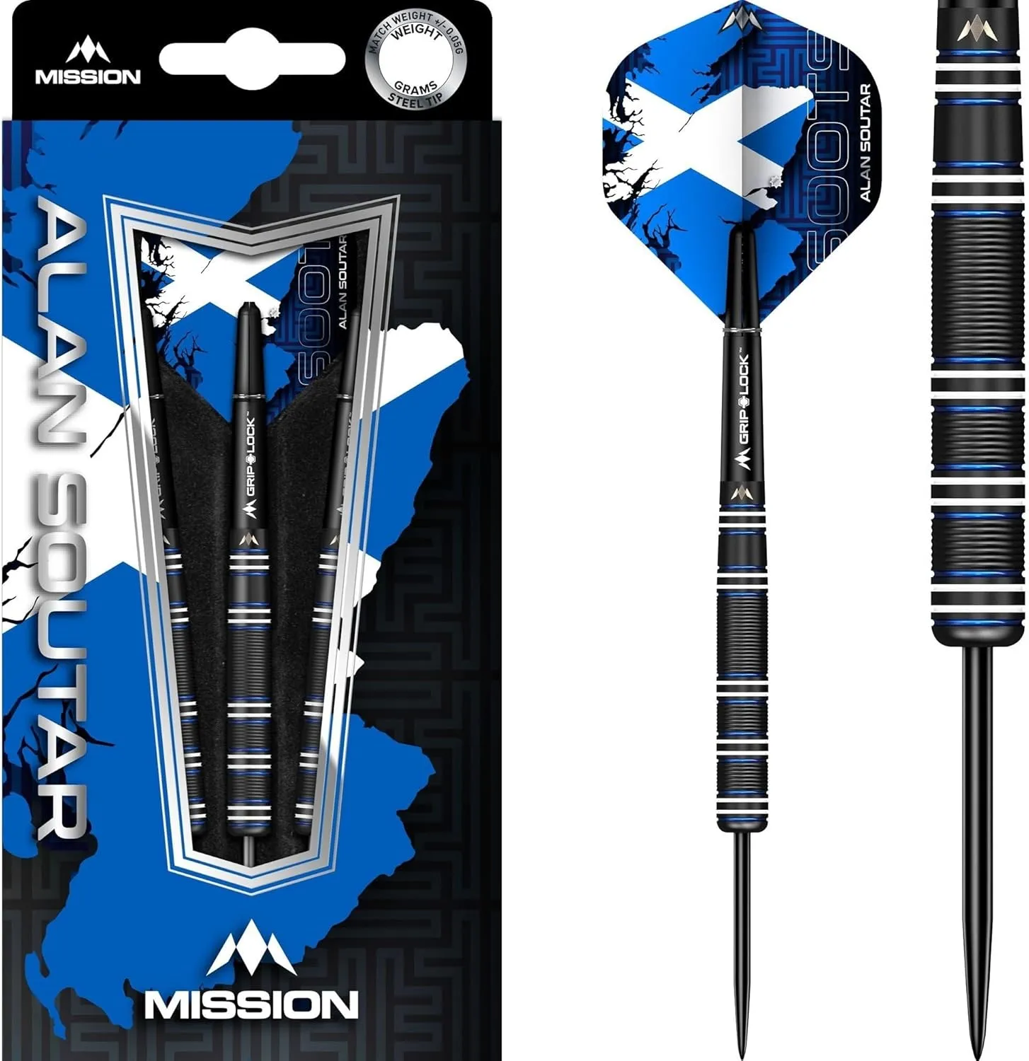 Mission Darts Alan Soutar | 90% Tungsten Straight Barrel Pro Player Steel Tip Dart Set | Standard & Titanium | Multiple Weights and Styles Available