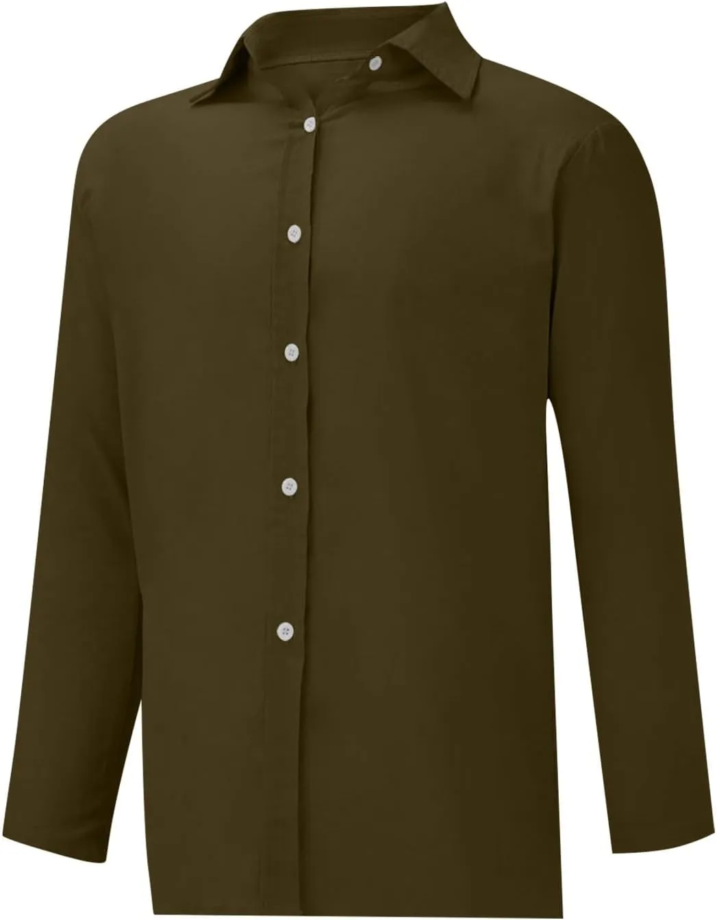 Miyaomn Women's Linen Button Down Shirts Casual Solid Long Sleeve Dress Shirt Spring Fall Loose Fit V Neck Lapel Blouses Tops