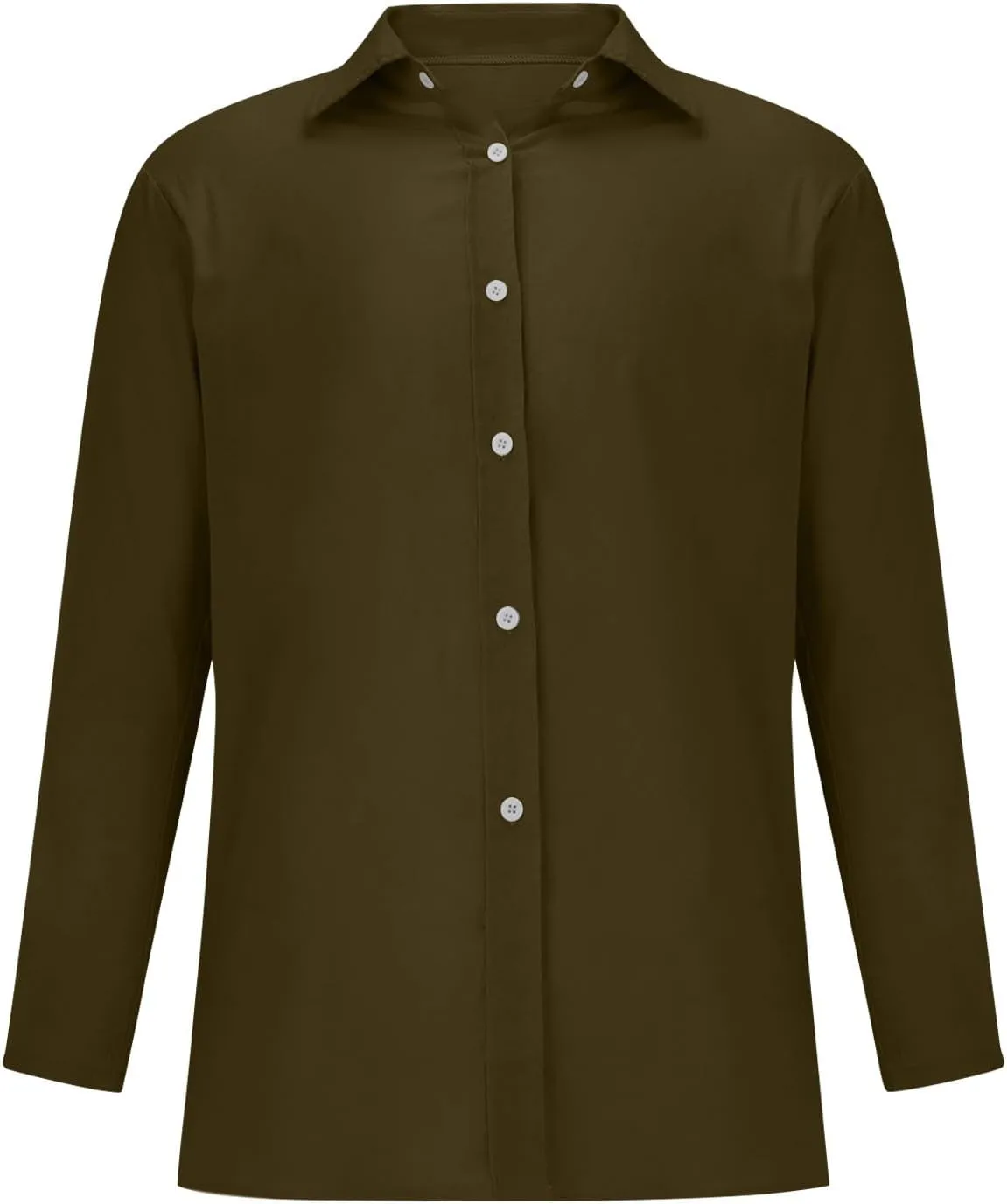 Miyaomn Women's Linen Button Down Shirts Casual Solid Long Sleeve Dress Shirt Spring Fall Loose Fit V Neck Lapel Blouses Tops