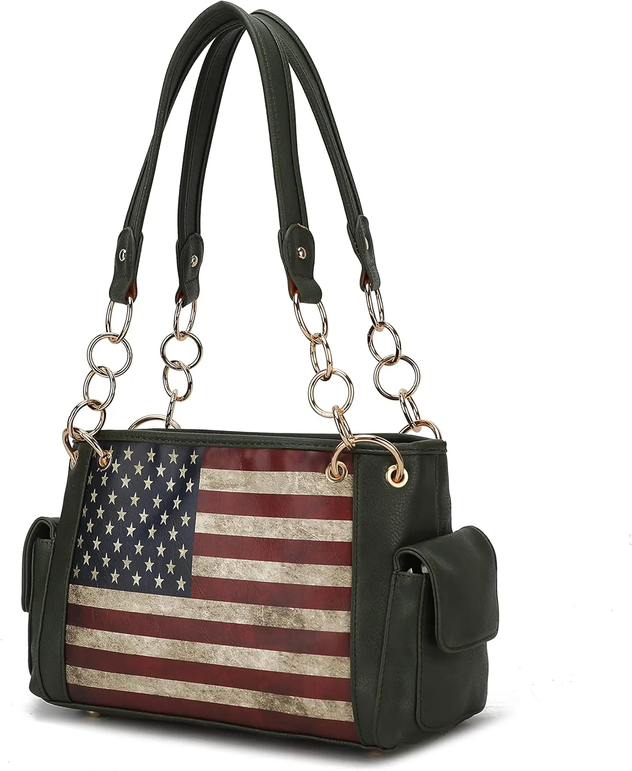 MKF Collection USA Shoulder Bags for Women, Vegan Leather American Flag Handbag Purse Top-Handle Satchel Bag By Mia K