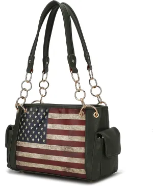 MKF Collection USA Shoulder Bags for Women, Vegan Leather American Flag Handbag Purse Top-Handle Satchel Bag By Mia K