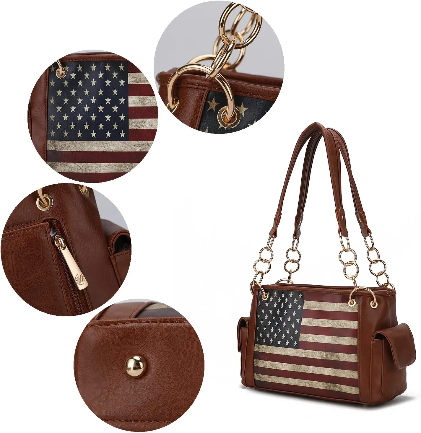 MKF Collection USA Shoulder Bags for Women, Vegan Leather American Flag Handbag Purse Top-Handle Satchel Bag By Mia K