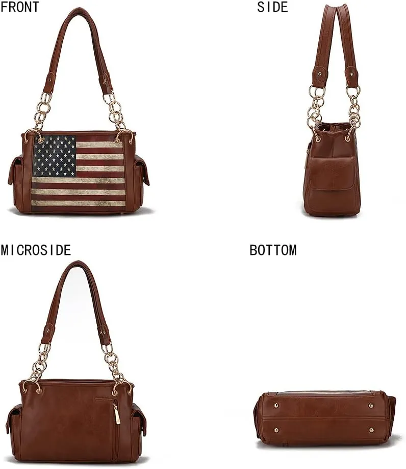 MKF Collection USA Shoulder Bags for Women, Vegan Leather American Flag Handbag Purse Top-Handle Satchel Bag By Mia K