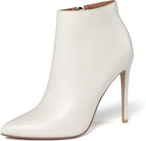 MODENCOCO Women's Pointed Toe Leather Zip Matte Stiletto High Heel Ankle High Boots 4.7 Inch