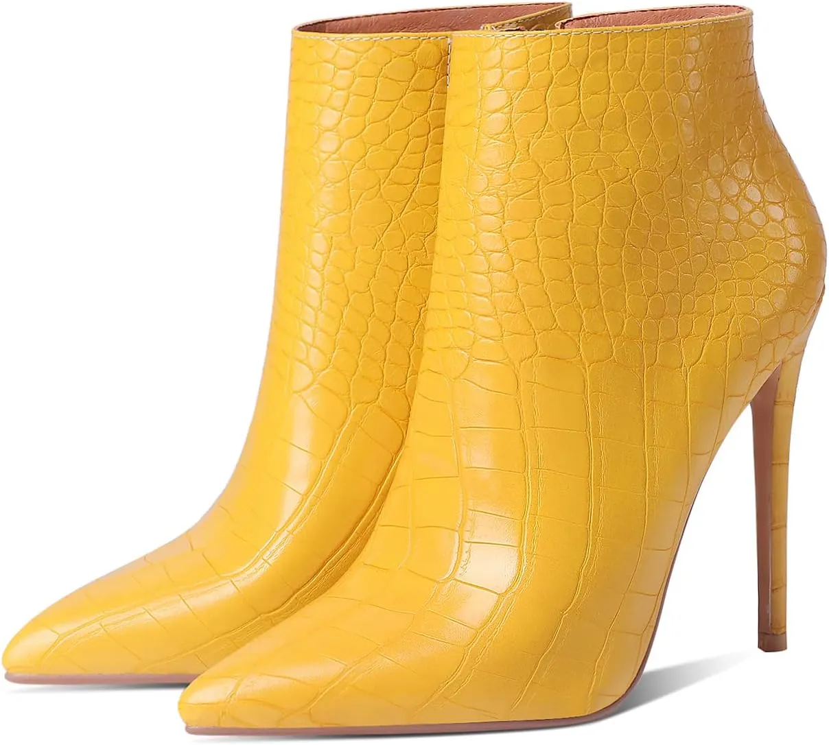 MODENCOCO Women's Pointed Toe Leather Zip Matte Stiletto High Heel Ankle High Boots 4.7 Inch