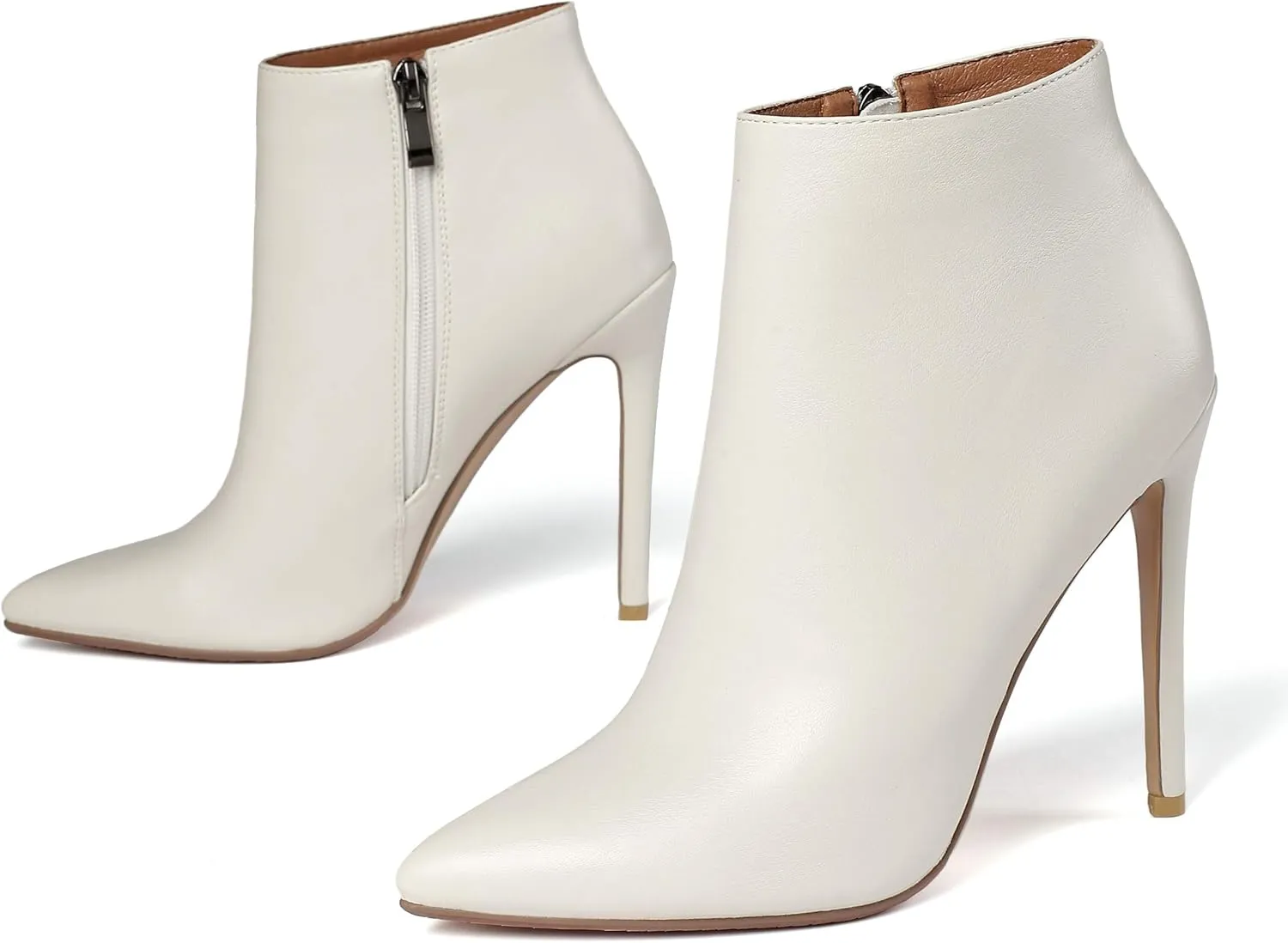 MODENCOCO Women's Pointed Toe Leather Zip Matte Stiletto High Heel Ankle High Boots 4.7 Inch