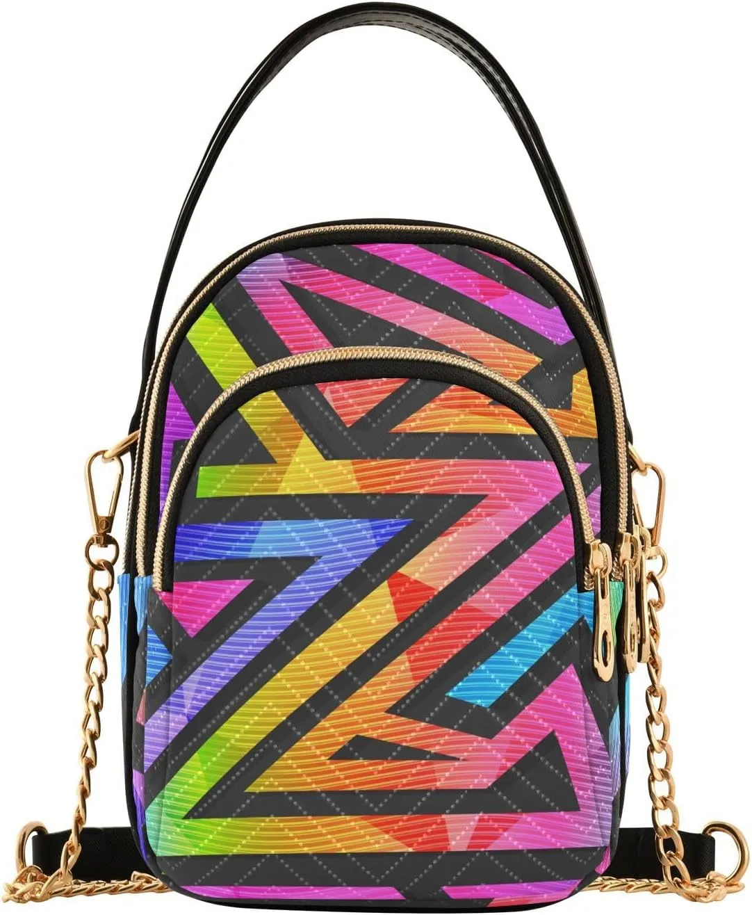Modern Rainbow Geometric Crossbody Purse for Women Travel Handbag Small Shoulder Bag