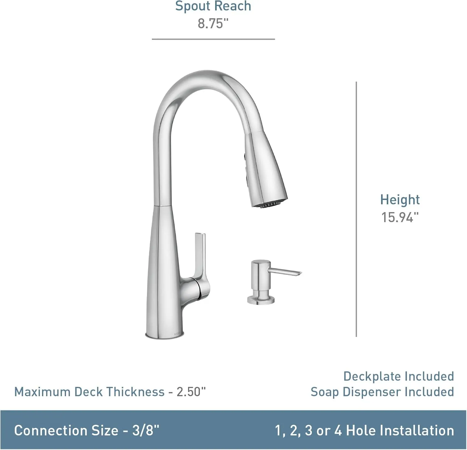 Moen Haelyn Chrome Single-Handle Pull-Down Sprayer Kitchen Faucet Featuring Power Boost for a Faster Clean, Soap Dispenser Included, 87627