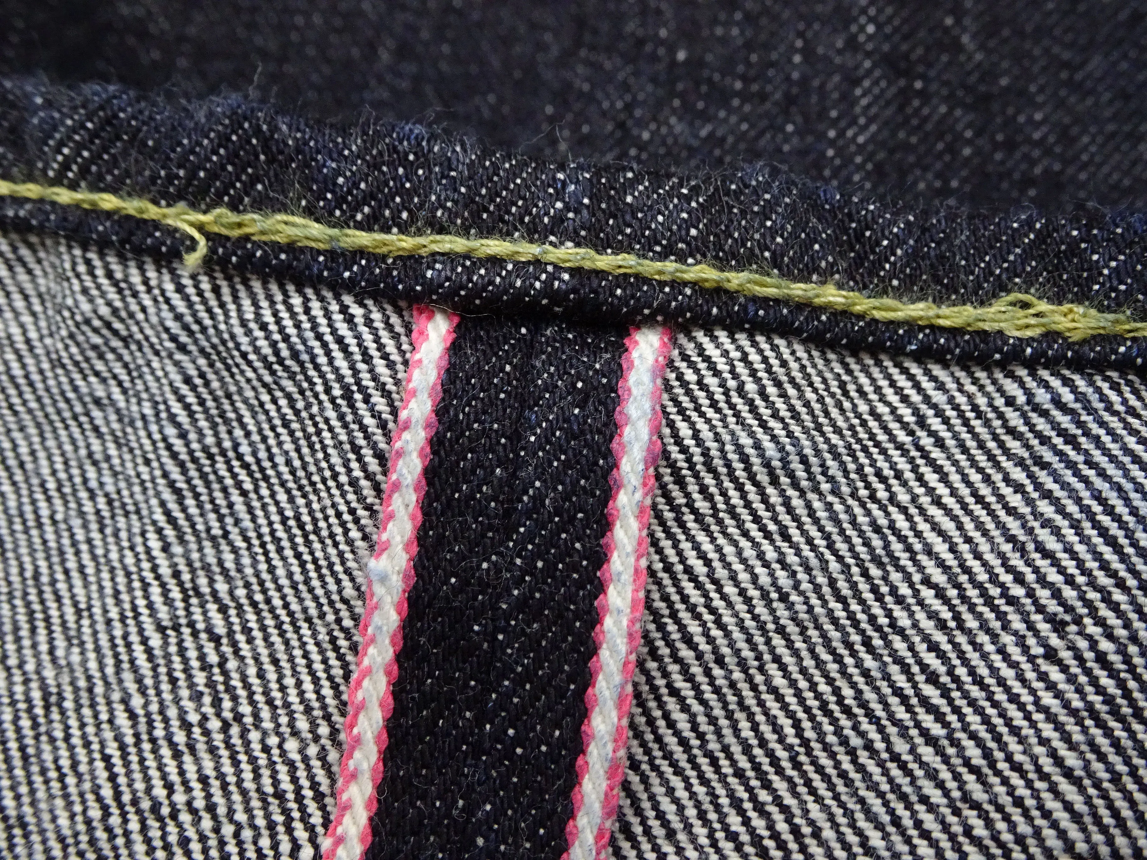 Momotaro Jeans #100 with Double-Stripe Paint Men's Loose Fit Classic Straight Button-Fly Jean Pants 14.7oz. Zimbabwean Cotton Deep Indigo Denim MMJB0101 One-Wash