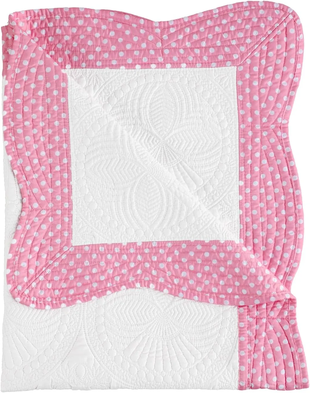 MONOBLANKS Baby Quilt Personlized Monogram Lightweight Embossed Scalloped Throw Blanket Four Seasons (Hot Pink Polka Dots)