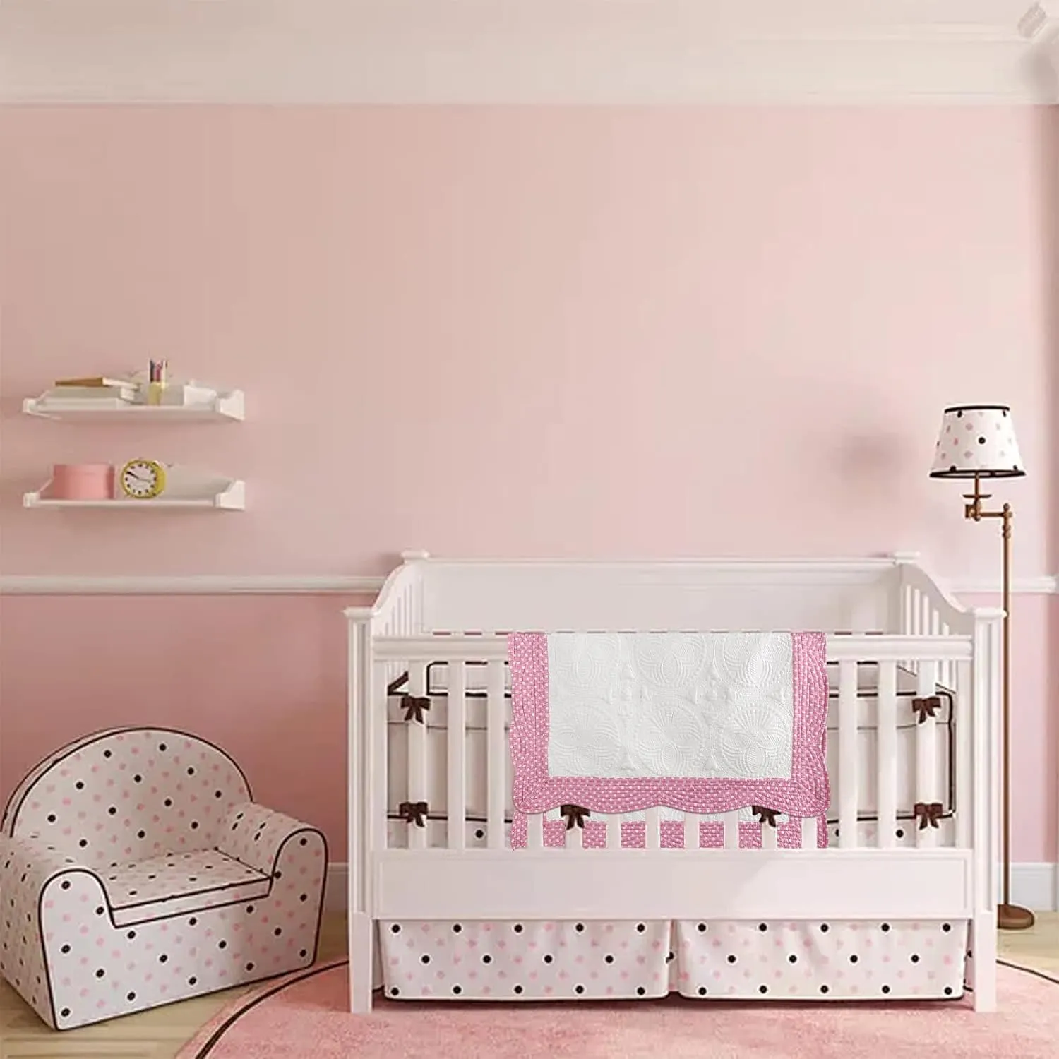 MONOBLANKS Baby Quilt Personlized Monogram Lightweight Embossed Scalloped Throw Blanket Four Seasons (Hot Pink Polka Dots)
