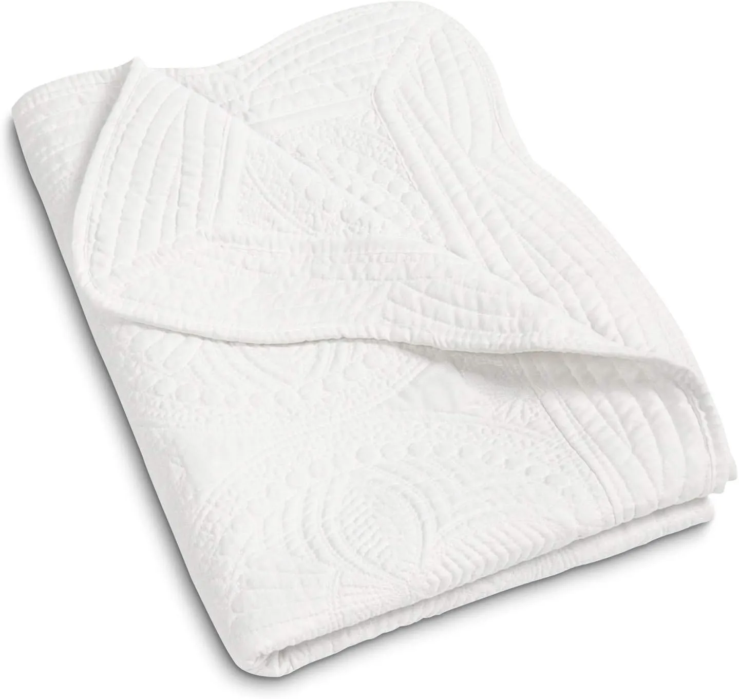 MONOBLANKS Baby Quilt Personlized Monogram Lightweight Embossed Scalloped Throw Blanket Four Seasons (White)
