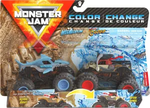 Monster Jam Megalodon vs Pirate's Curse - 1:64 Scale Color-Changing Trucks Double Pack for Kids Aged 3 and Up