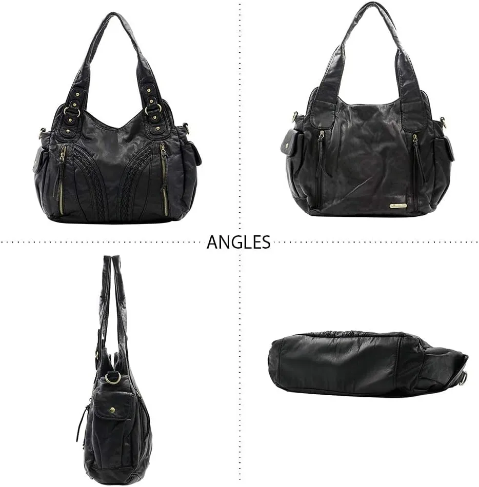 Montana West Washed Leather Hobo Bags for Women Roomy Handbags with Crossbody Strap