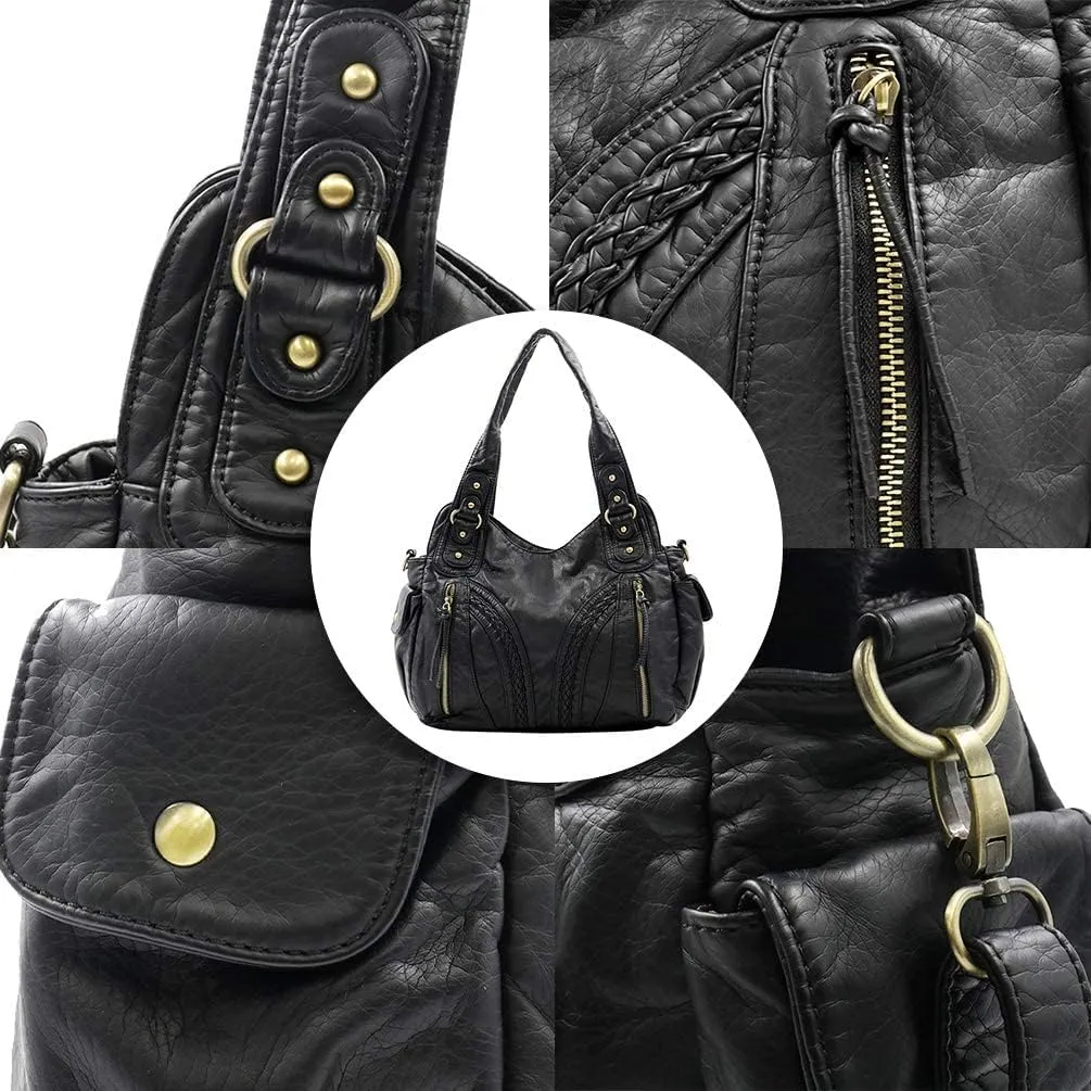 Montana West Washed Leather Hobo Bags for Women Roomy Handbags with Crossbody Strap