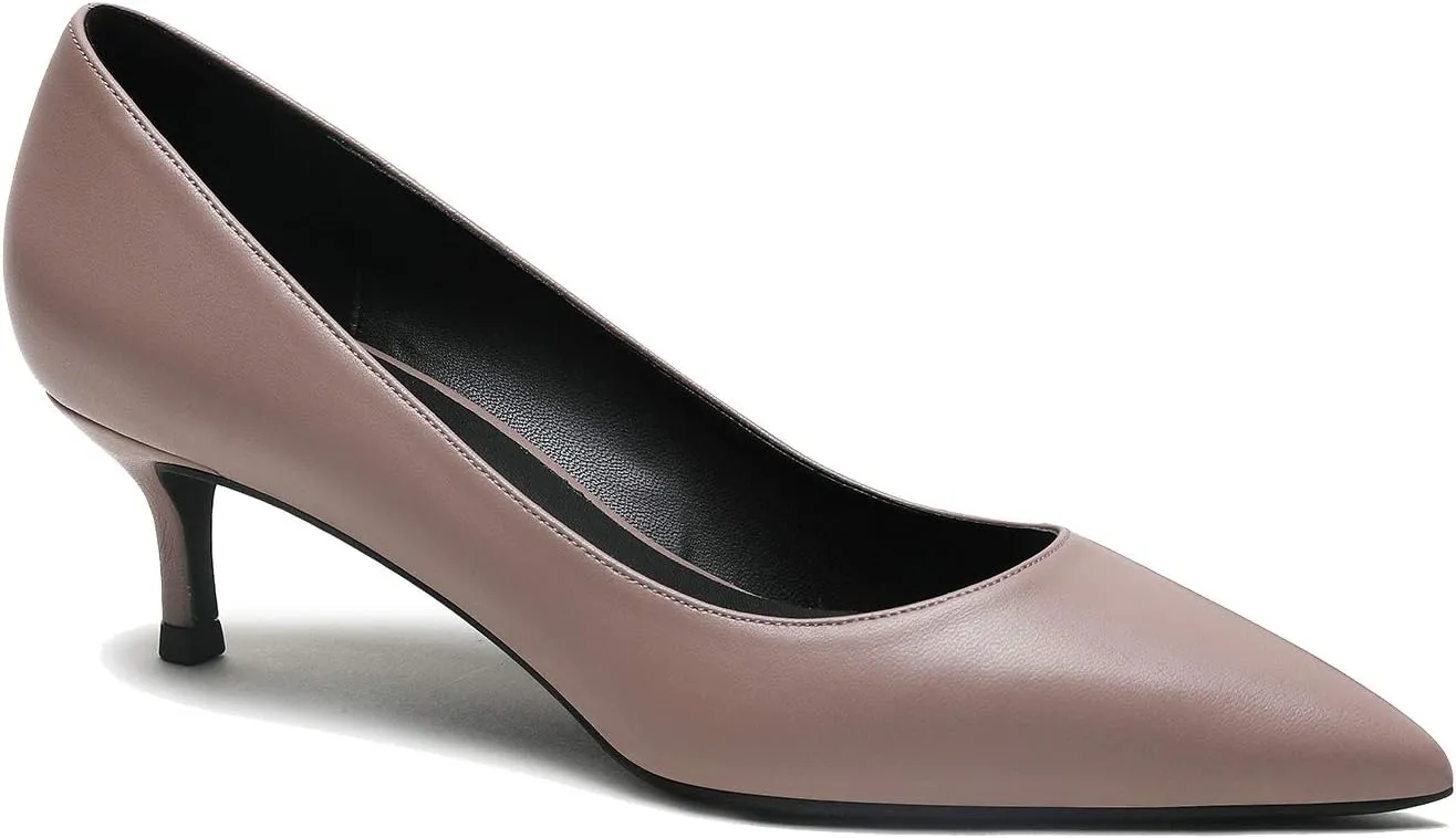 MOOMMO Kitten Heel Pumps Pointed Toe Satin Slip On 2 Inch Mid Heel Dress Shoes Classic Work Pumps for Office Ladies Wedding Bridal Party 4-13 M US