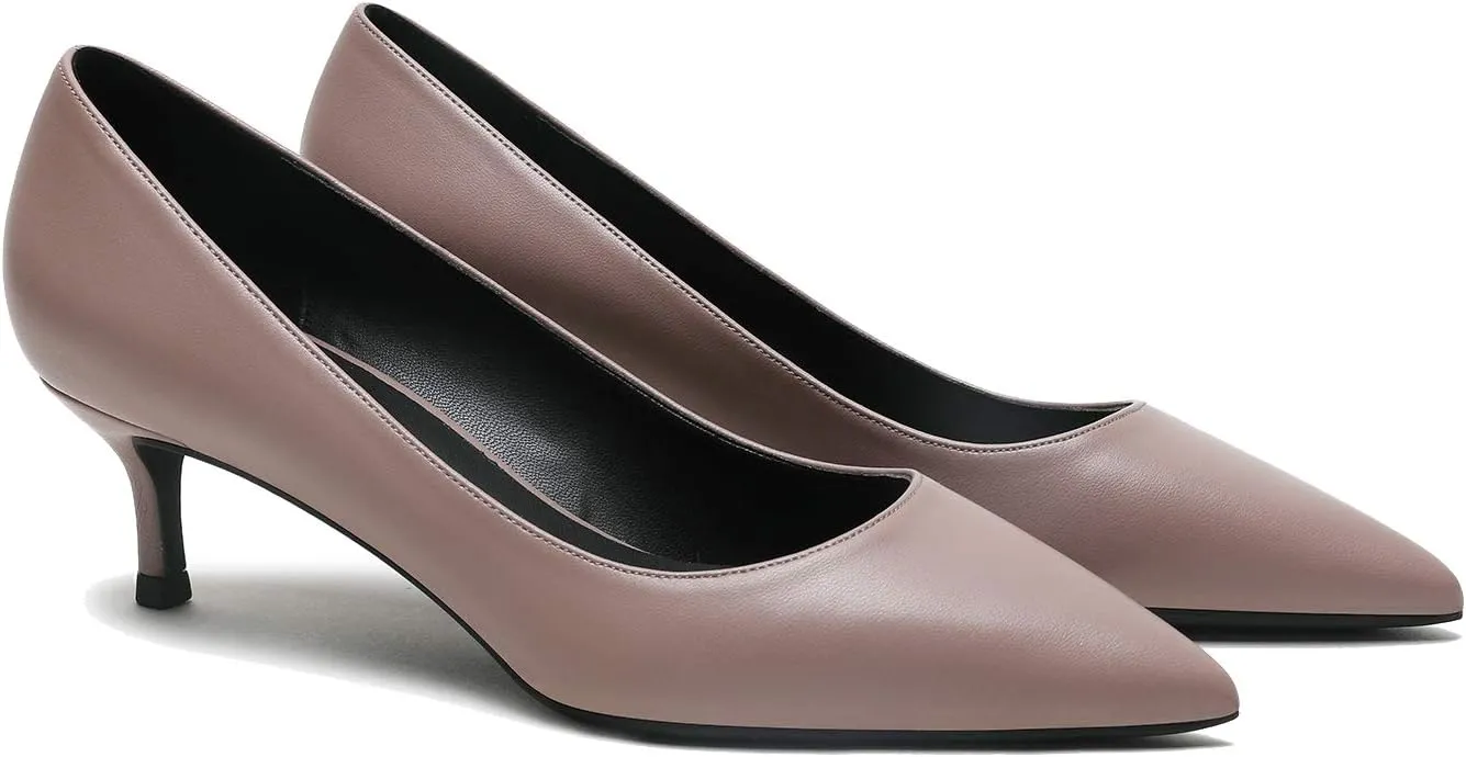 MOOMMO Kitten Heel Pumps Pointed Toe Satin Slip On 2 Inch Mid Heel Dress Shoes Classic Work Pumps for Office Ladies Wedding Bridal Party 4-13 M US