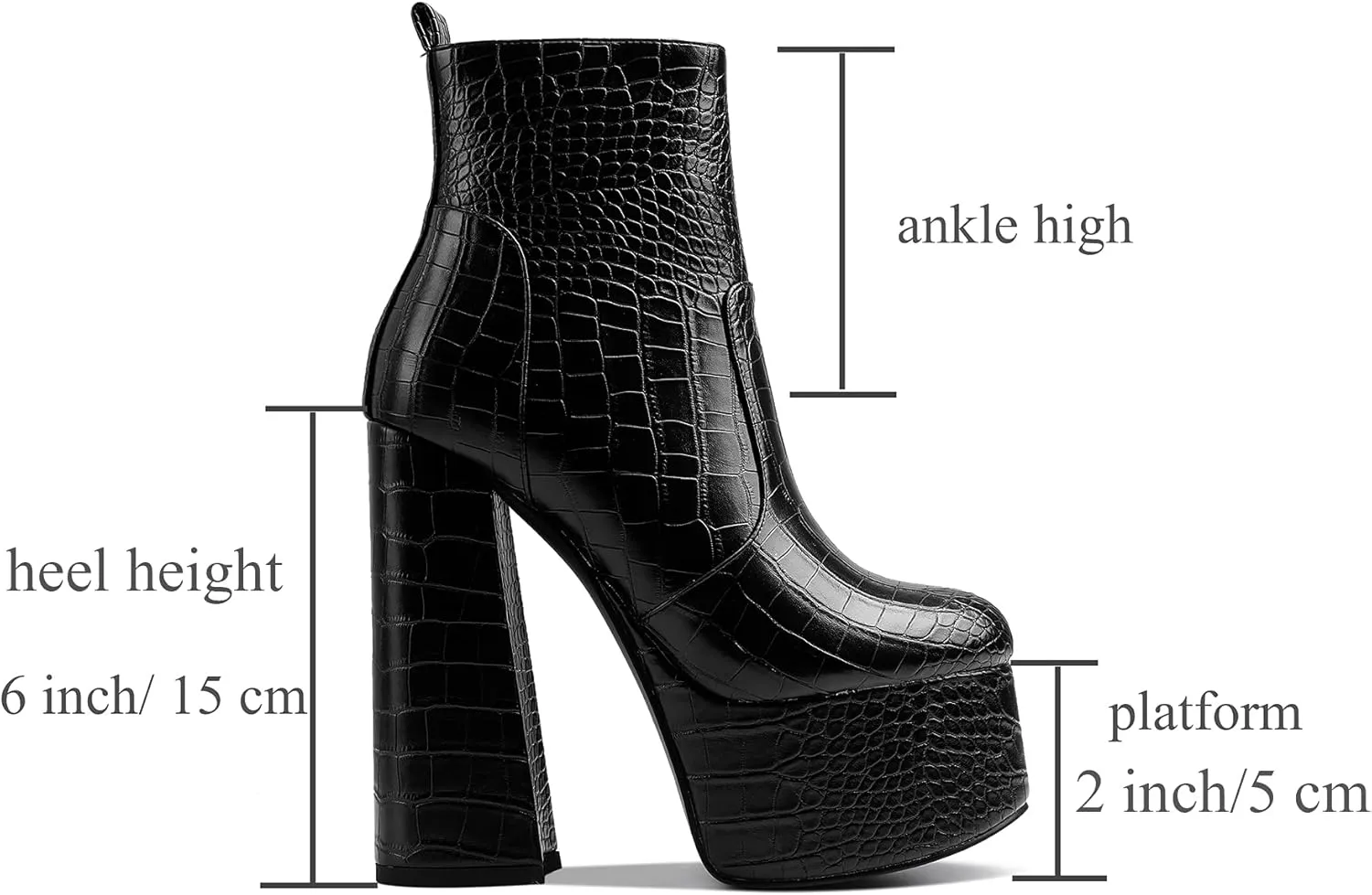MOOMMO Platform Boots Ankle High Chunky Heel for Women Crocodile Round Toe Stretchy Leather Chelsea Boots Side Zipper Animal Print Combat Booties Sexy Office Party Wedding Prom 4-11 M US