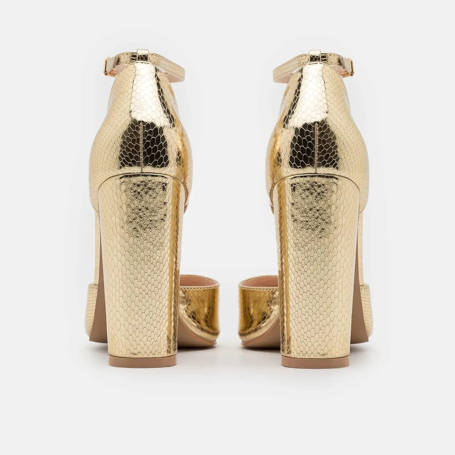 MOOMMO Women Pointed Toe Chunky Pumps Ankle Strap High Heel Summer Sandals 4 Inch Block Heel Crocodile Pattern Closed Toe Buckle Fashion Wedding Office Dress Comfortable Shoes Size 4-13 M US