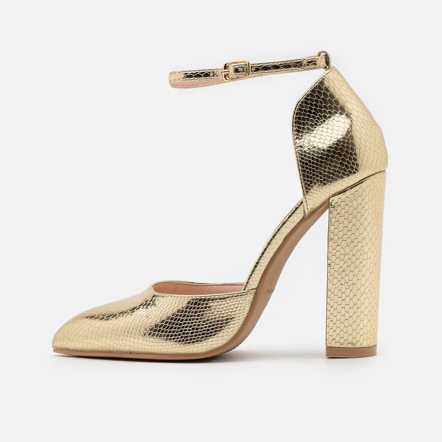 MOOMMO Women Pointed Toe Chunky Pumps Ankle Strap High Heel Summer Sandals 4 Inch Block Heel Crocodile Pattern Closed Toe Buckle Fashion Wedding Office Dress Comfortable Shoes Size 4-13 M US