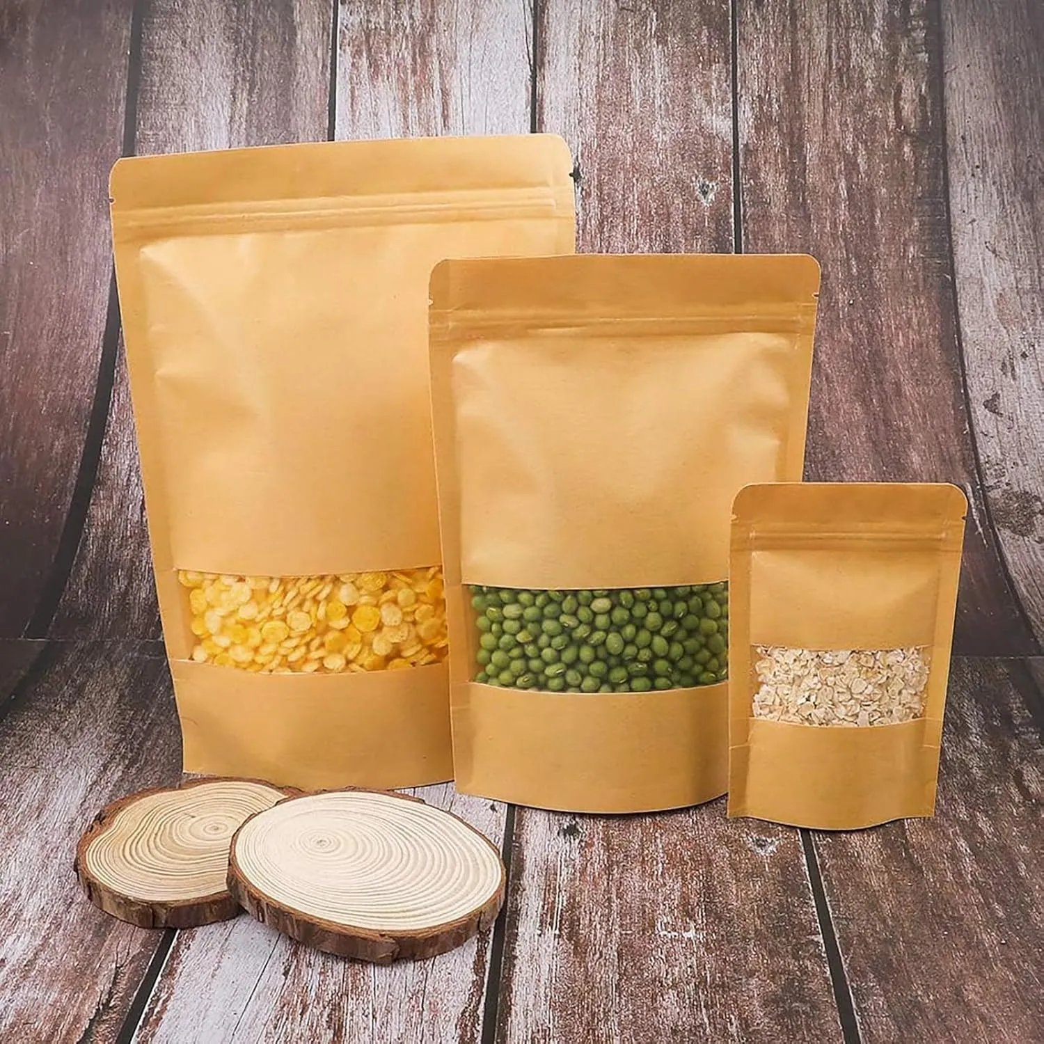 Moretoes 120pcs Resealable Bags, 5.9x8.6 Inches Kraft Bags with Window, Brown Ziplock Coffee Pouches for Home or Business