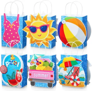 MotiMind 24 Pcs Pool Party Favors Bags with Handles Summer Beach Goodie Bags Swimming Pool Treat Gift Party Decoration Supplies
