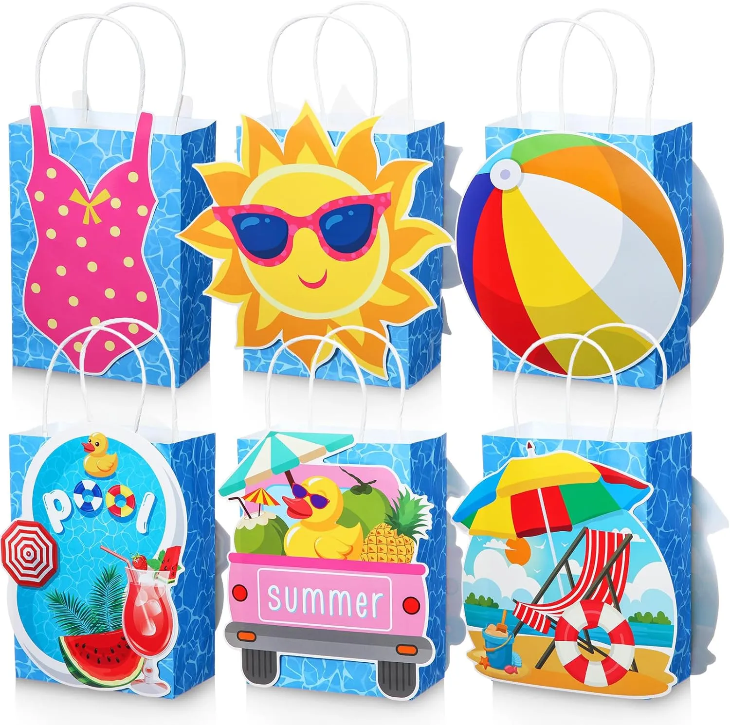 MotiMind 24 Pcs Pool Party Favors Bags with Handles Summer Beach Goodie Bags Swimming Pool Treat Gift Party Decoration Supplies