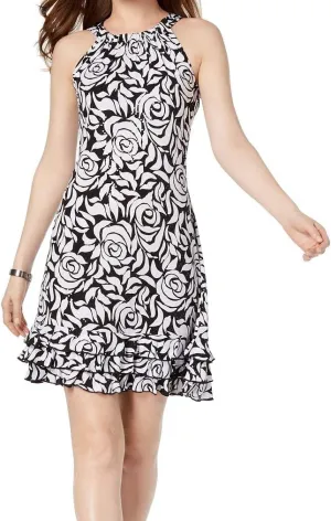 MSK Womens Embellished Rose Print Halter Dress Small Black/White