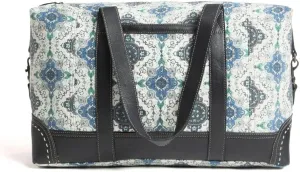 Myra Bag Western Leather Duffle Bag for Women - Upcycled Canvas Shoulder Travel Bag Gray, S-9573