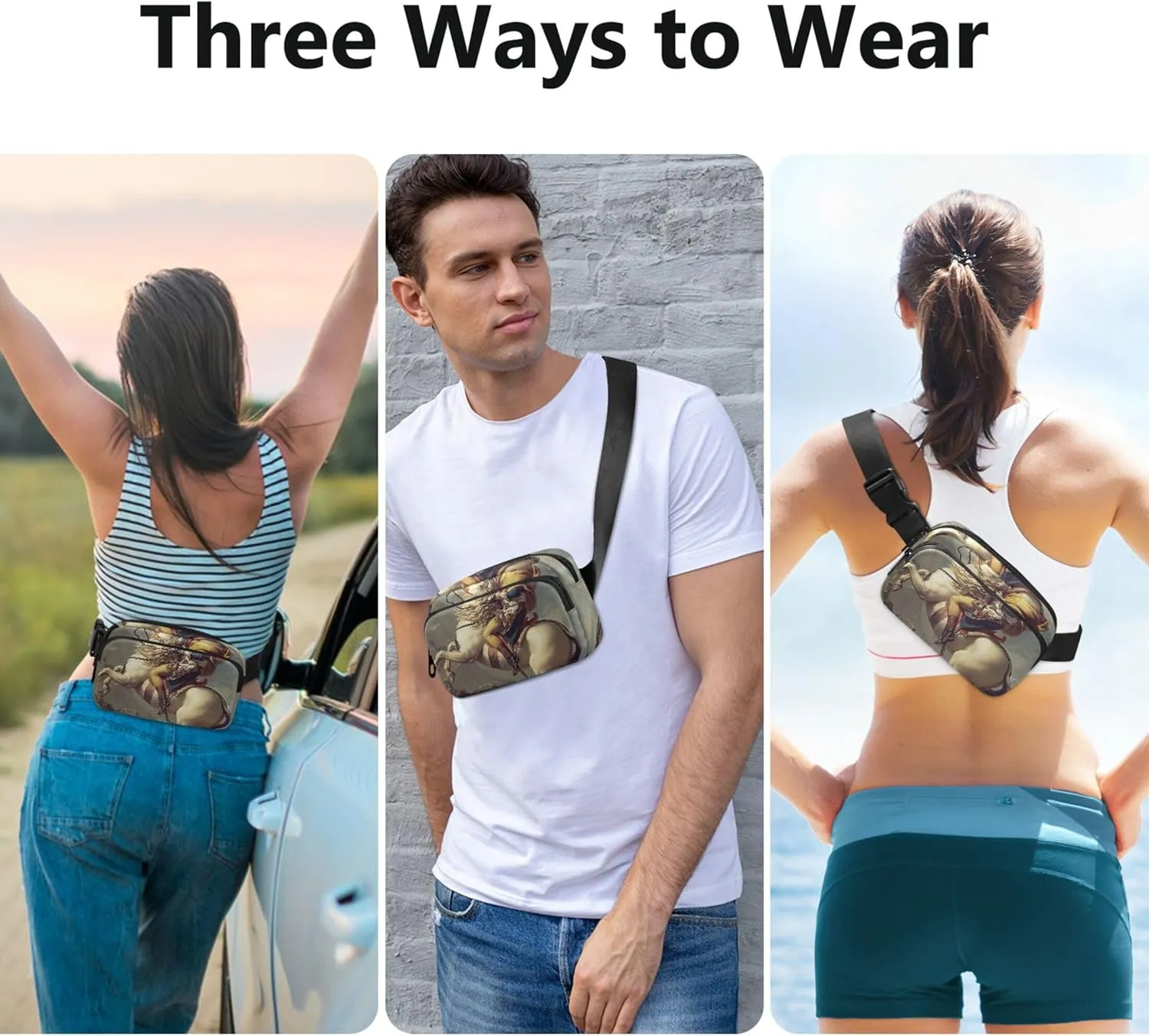 Napoleon Horse Neoclassical Painting Fanny Packs Women Waterproof Anti Theft Belt Bag Cute Crossbody Waist Bag