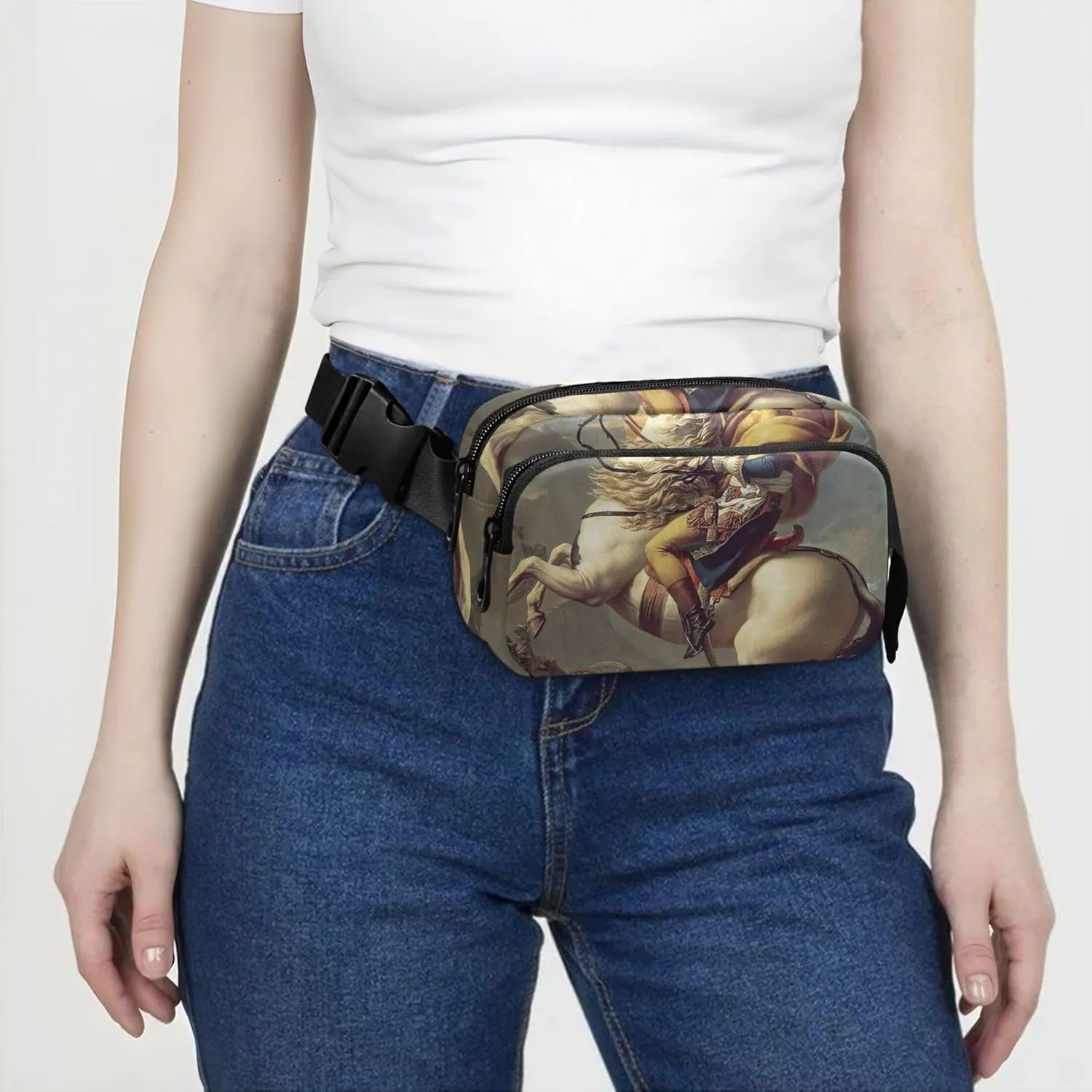Napoleon Horse Neoclassical Painting Fanny Packs Women Waterproof Anti Theft Belt Bag Cute Crossbody Waist Bag