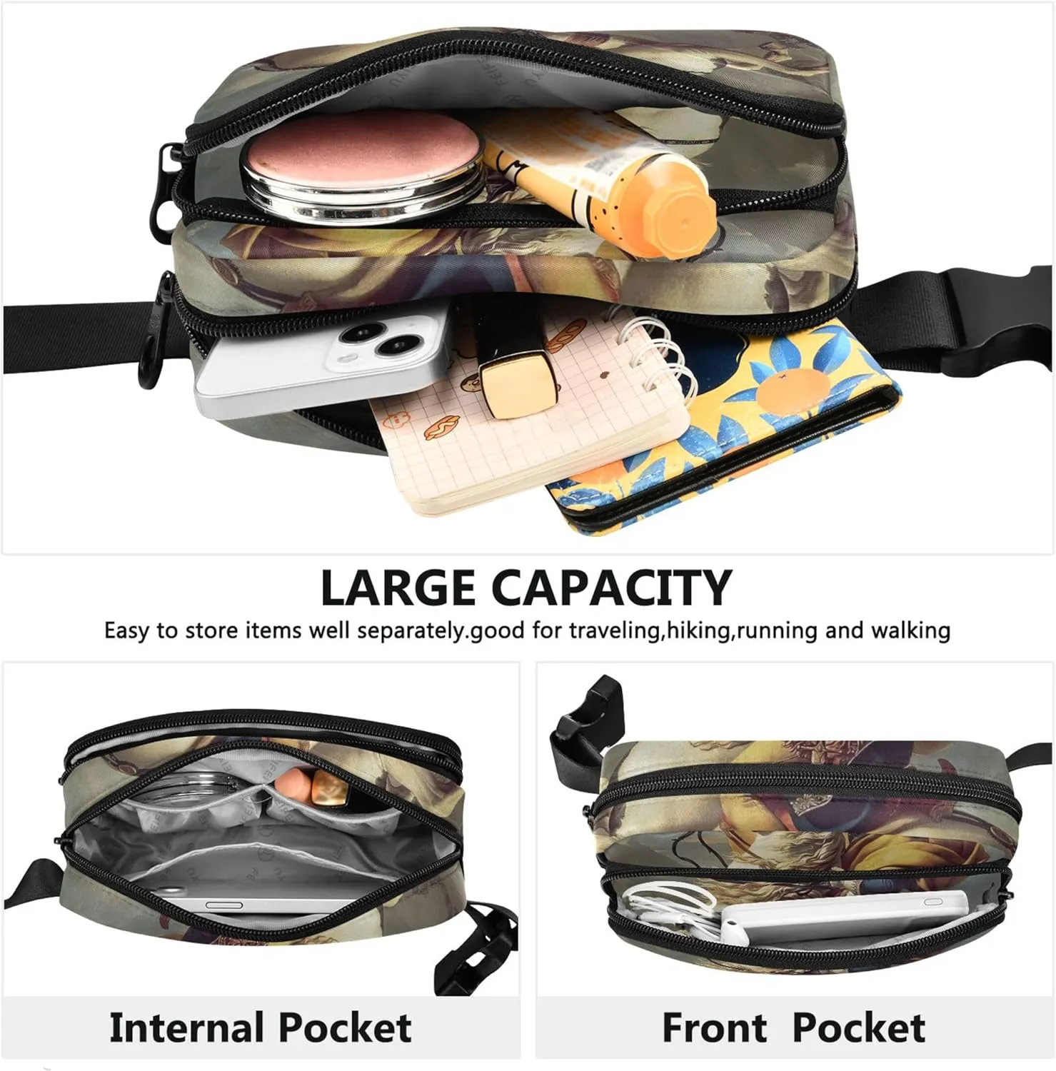 Napoleon Horse Neoclassical Painting Fanny Packs Women Waterproof Anti Theft Belt Bag Cute Crossbody Waist Bag