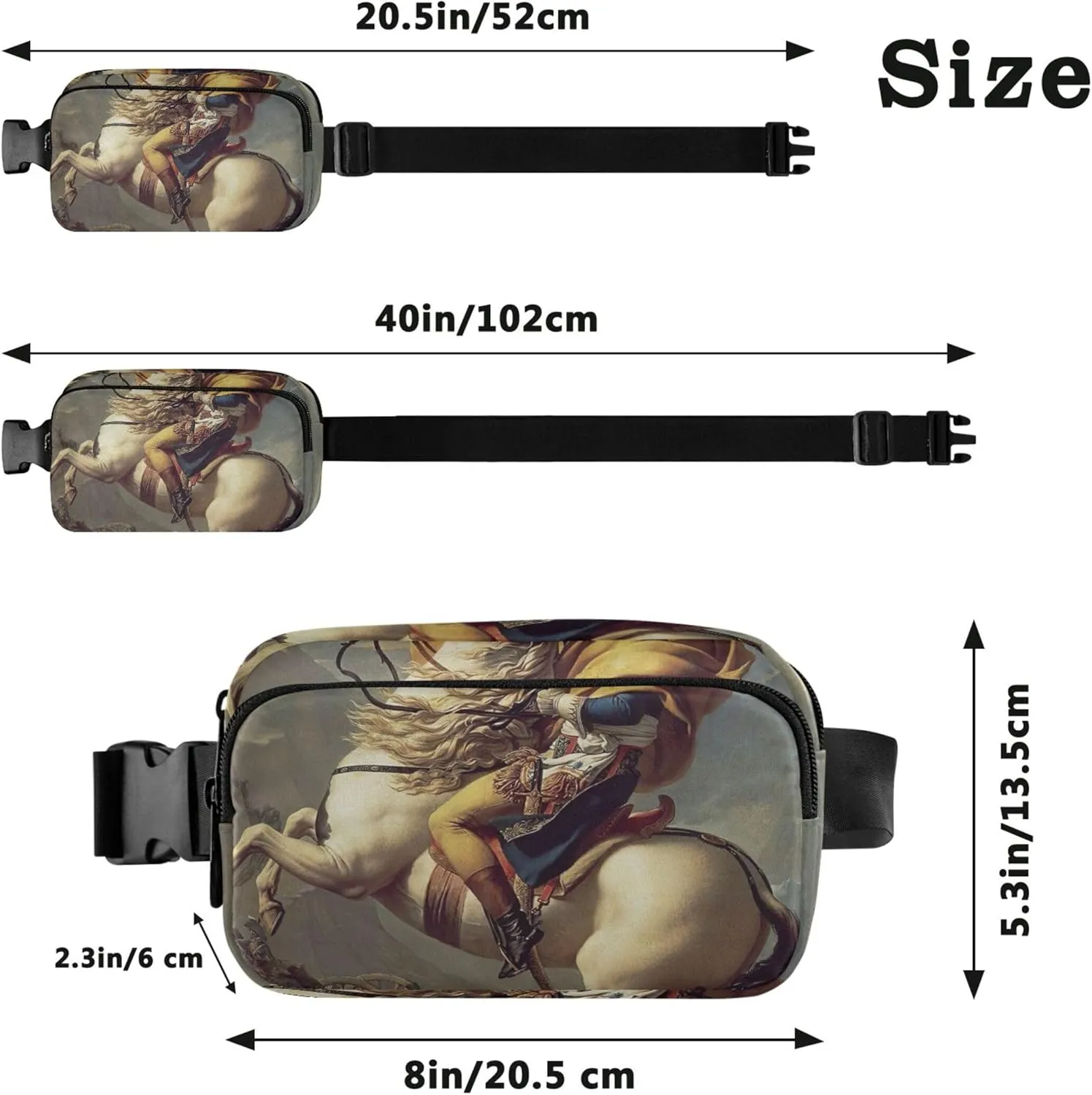 Napoleon Horse Neoclassical Painting Fanny Packs Women Waterproof Anti Theft Belt Bag Cute Crossbody Waist Bag