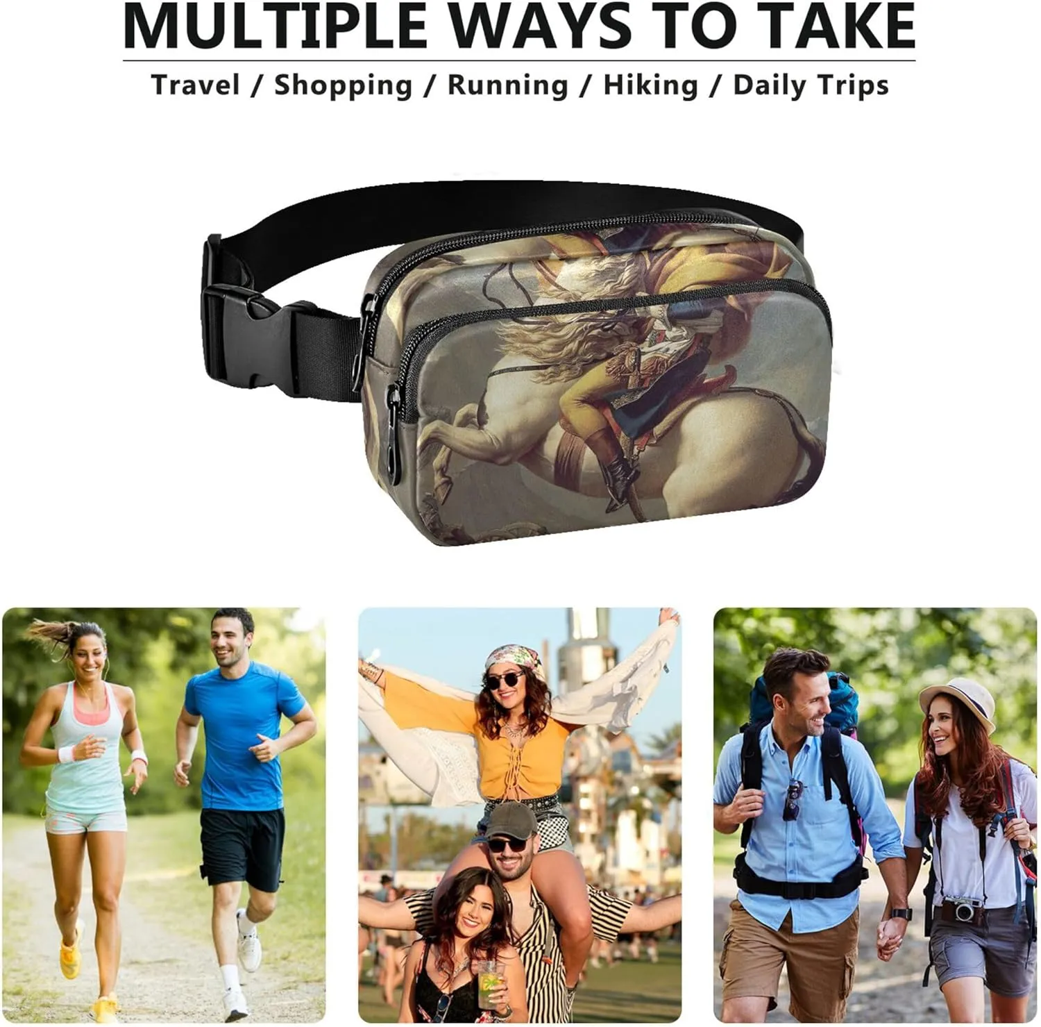Napoleon Horse Neoclassical Painting Fanny Packs Women Waterproof Anti Theft Belt Bag Cute Crossbody Waist Bag