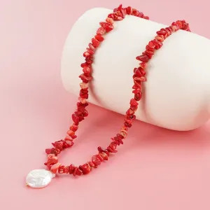 Natural Coral Jewels® - Coral necklace with rose quartz stone and accessories