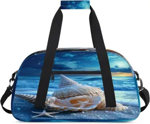 Nautical Coastal Sports Duffle Gym Bags for Men or Women, Starfish Seashell Coral Beach Lightweight Carry On Overnight Weekender Bag for Travel Workout