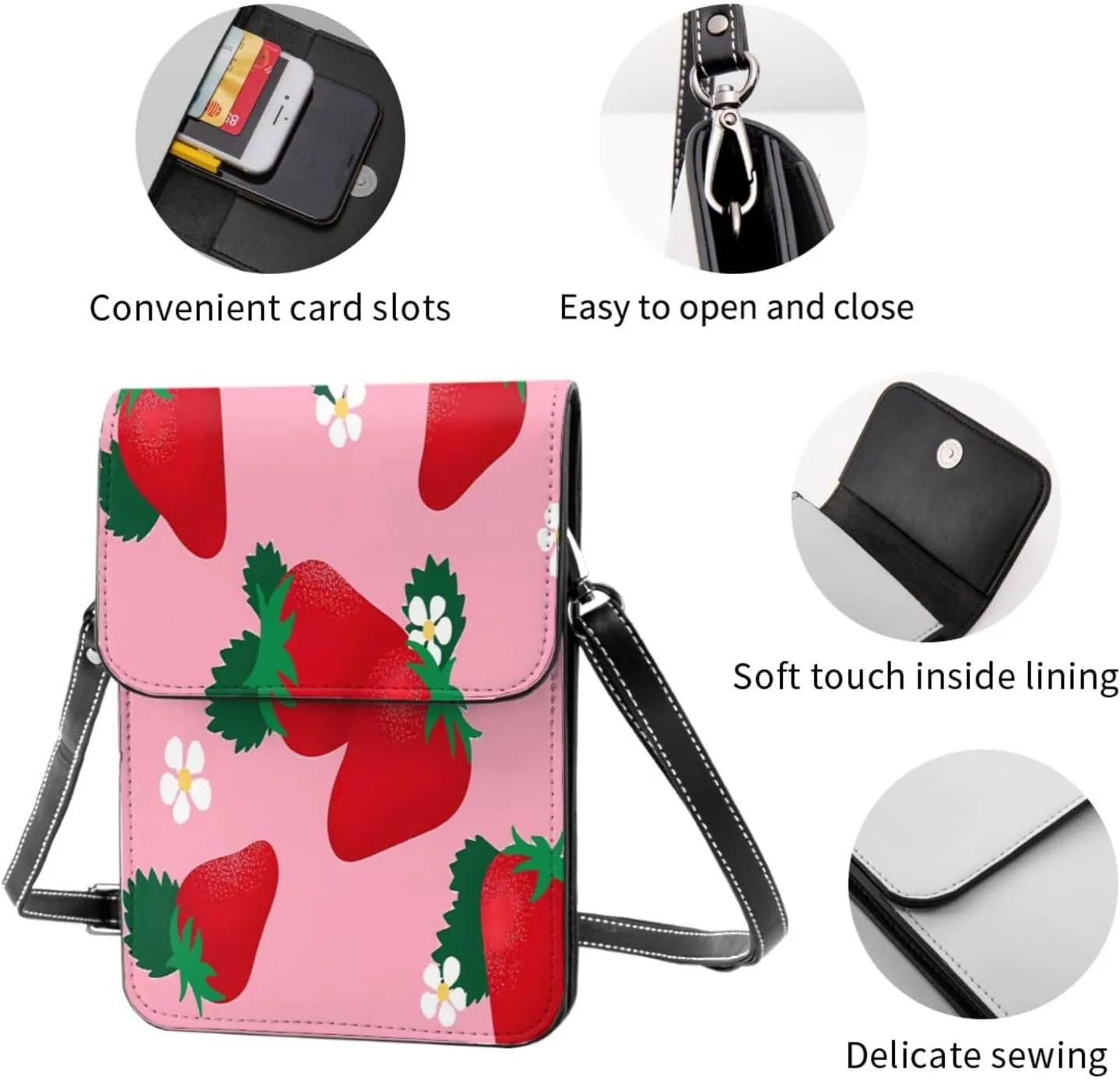 Navy Blue And White Stripes Leather Crossbody Phone Purse for Women Cute Wallet Bags Lightweight Mini Sling Bag