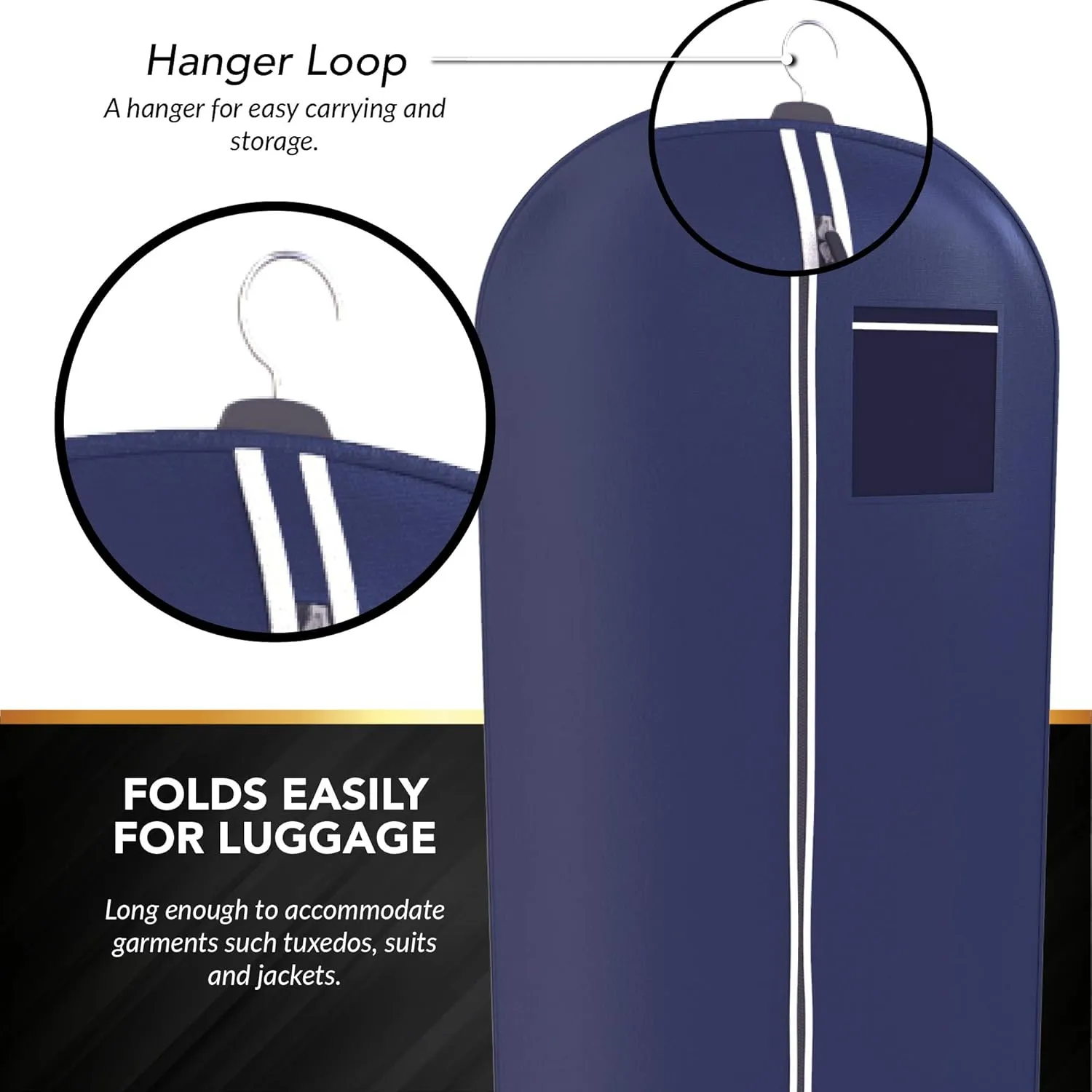 Navy Tuxedo Garment Travel Bags 3 Pack With ID Tag Window - 48" X 24"
