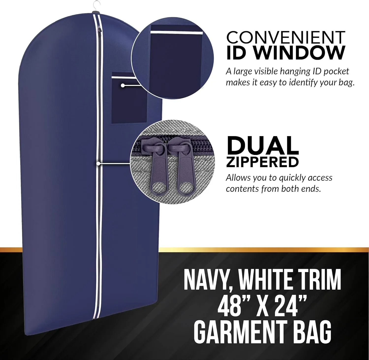 Navy Tuxedo Garment Travel Bags 3 Pack With ID Tag Window - 48" X 24"