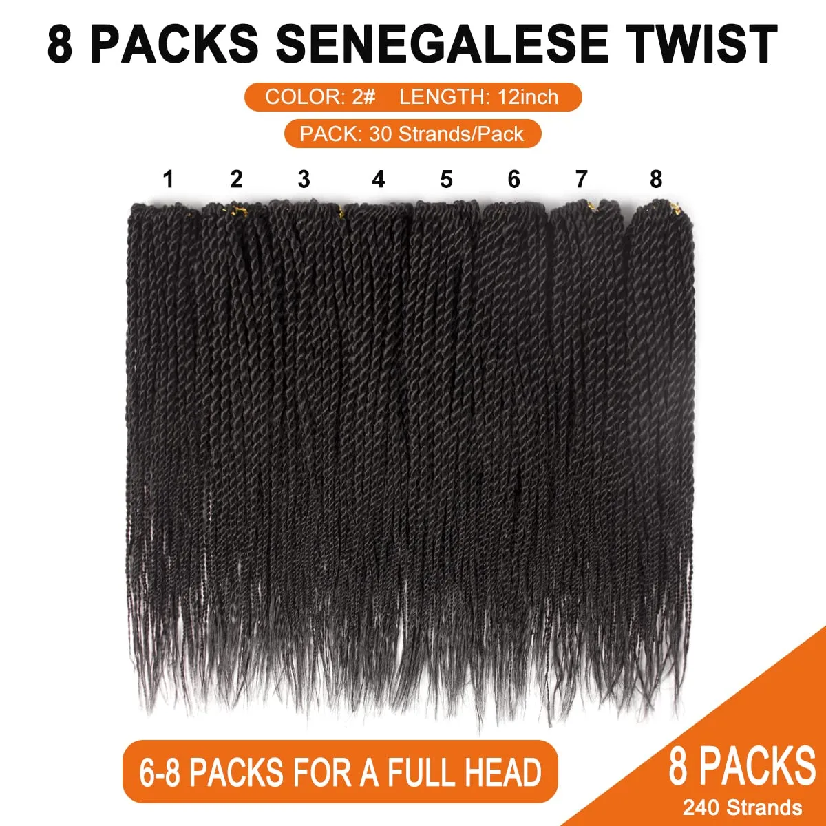 NAYOO Crochet Hair for Kids - 8 Packs 12 Inch Short Crochet Hair For Black Women, 30 Strands/Pack Small Twist Crochet Hair Hot Water Setting, Crochet Twist Braids Hair with Natural Ends(12 Inch, 2#)