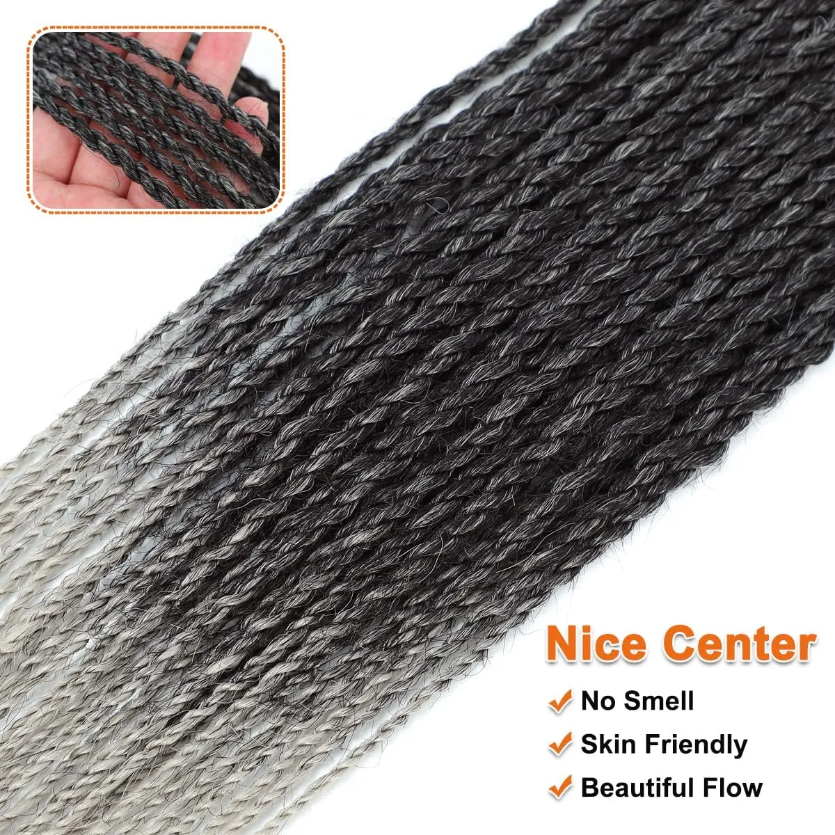 NAYOO Senegalese Twist Crochet Hair - 8 Packs 18 Inch Small Crochet Hair, 35 Strands/Pack Crochet Braids for Black Women, Crochet Twist Hair Braiding Hot Water Setting(18 Inch, 1B/Gray)