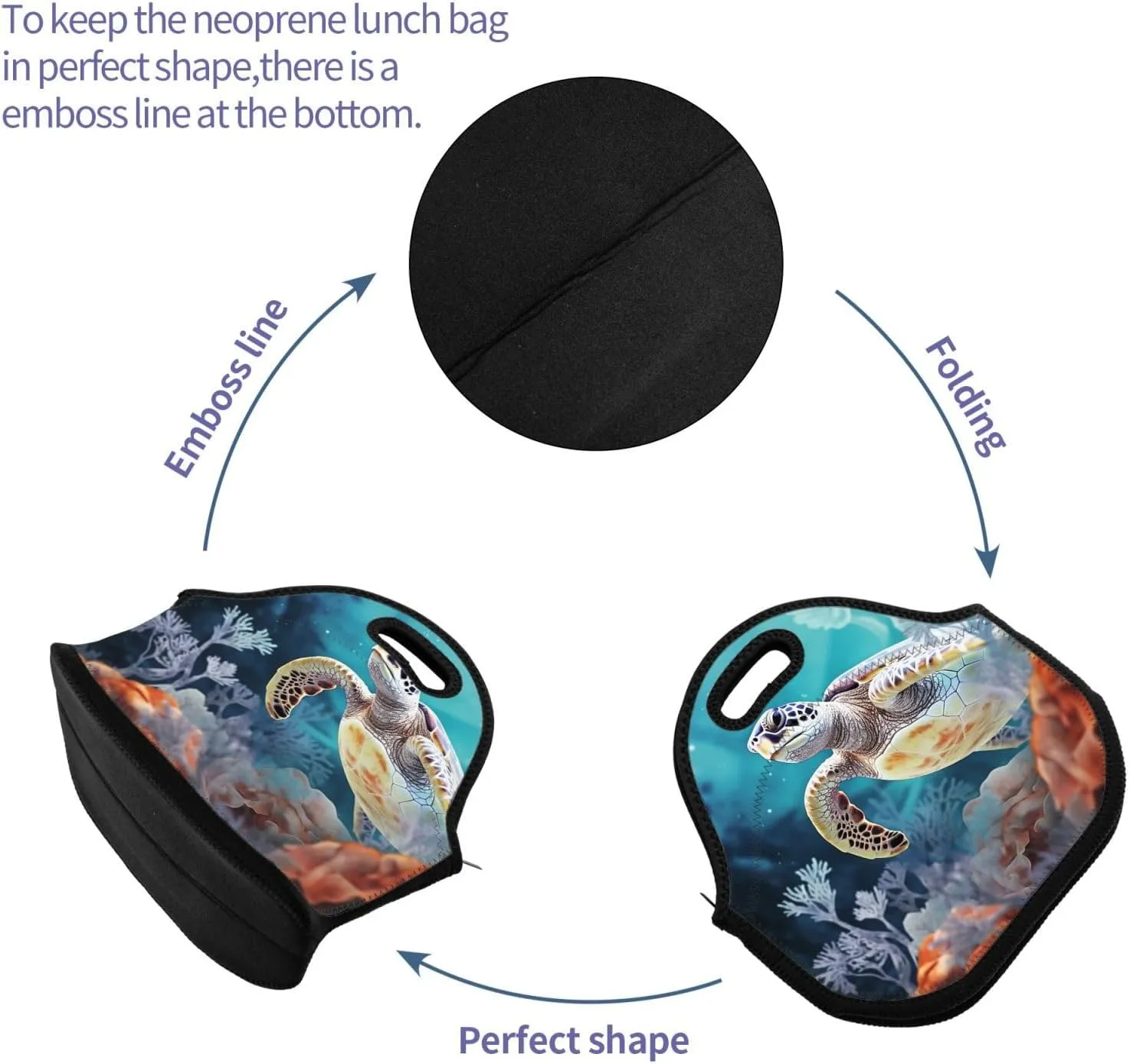 Neoprene Lunch Bags Turtle surrounded by coral Print Insulated Lunch Tote Bag Reusable Thermal Cooler Lunch Container Box for Work Travel Picnic
