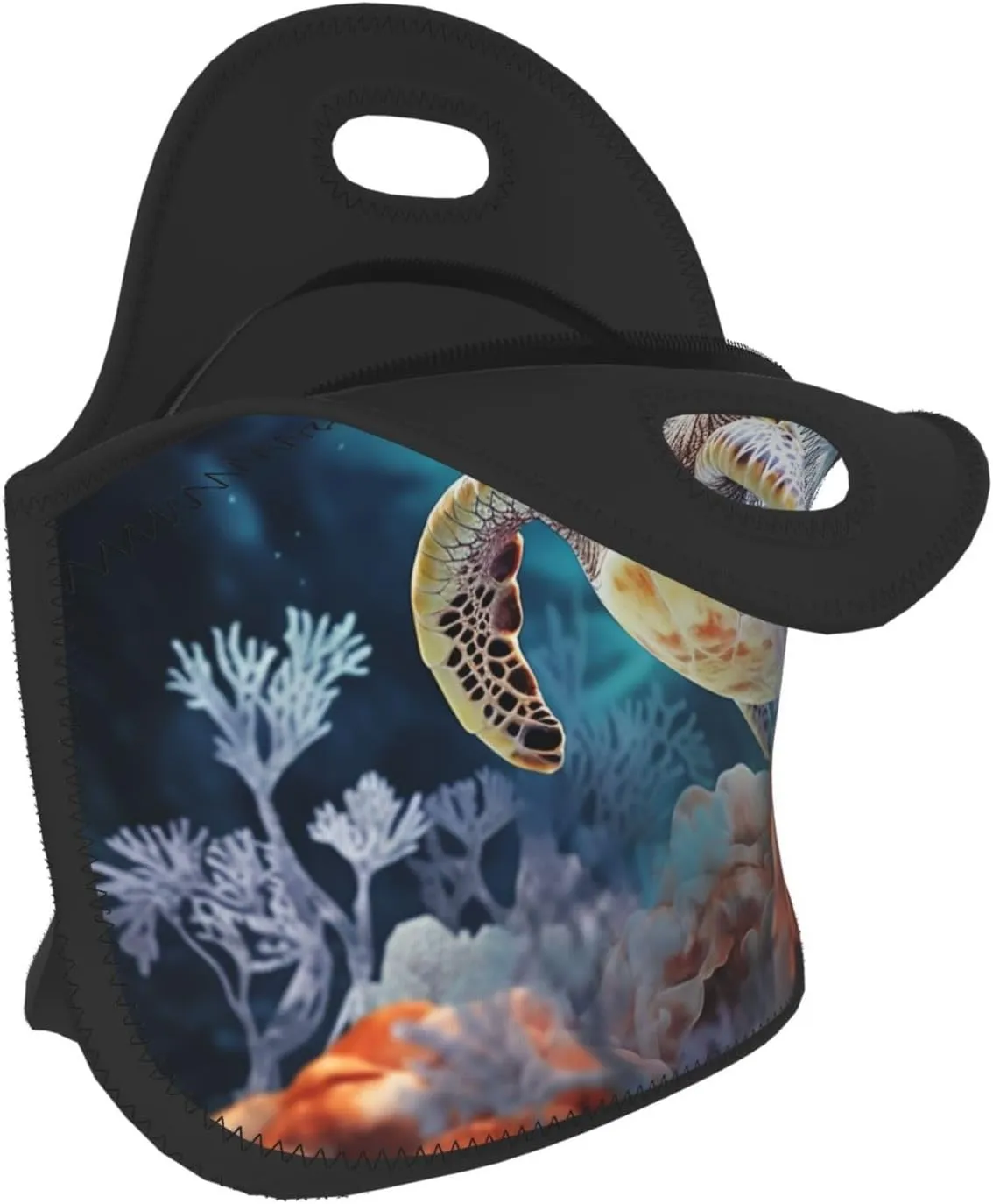 Neoprene Lunch Bags Turtle surrounded by coral Print Insulated Lunch Tote Bag Reusable Thermal Cooler Lunch Container Box for Work Travel Picnic
