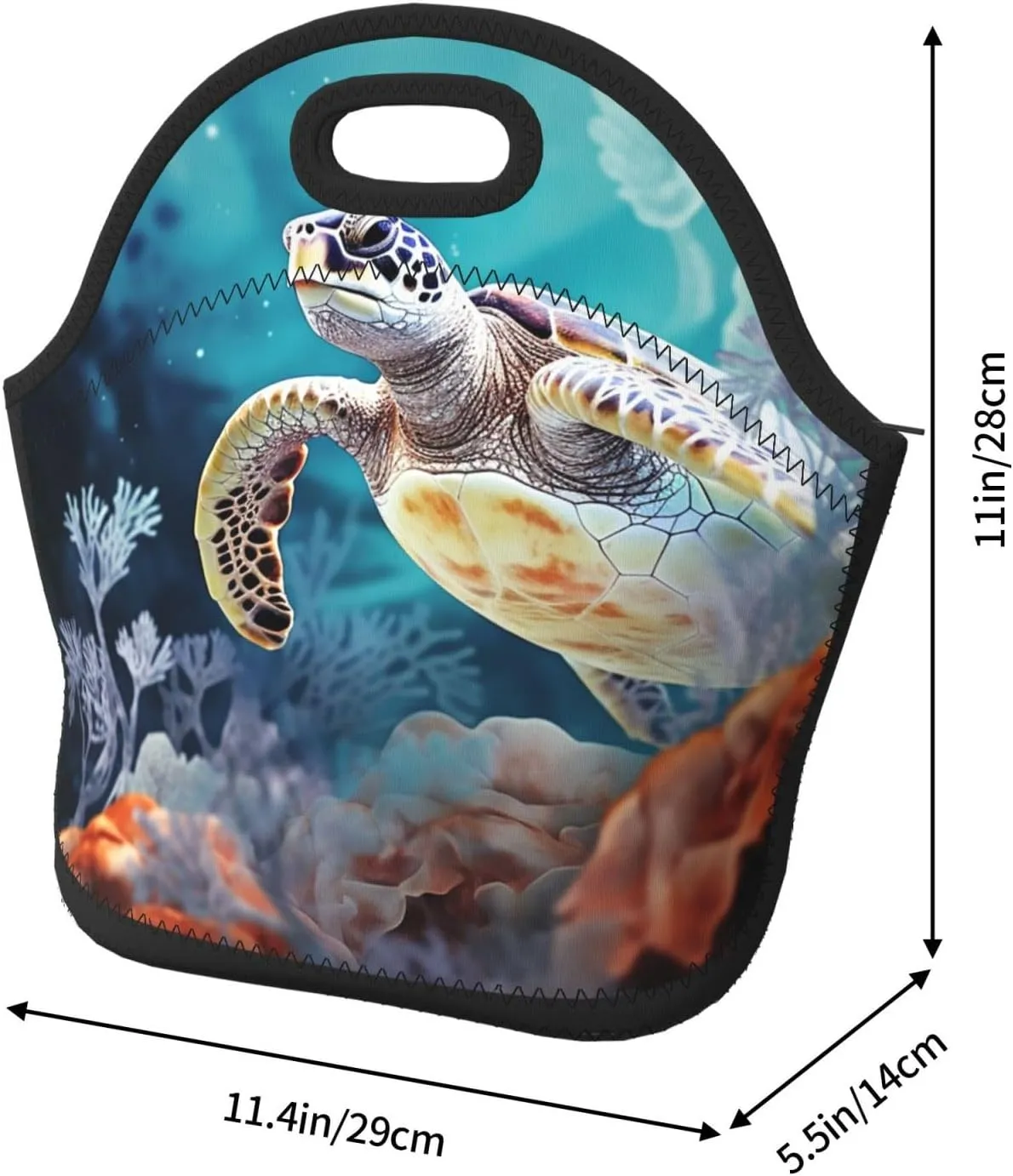 Neoprene Lunch Bags Turtle surrounded by coral Print Insulated Lunch Tote Bag Reusable Thermal Cooler Lunch Container Box for Work Travel Picnic