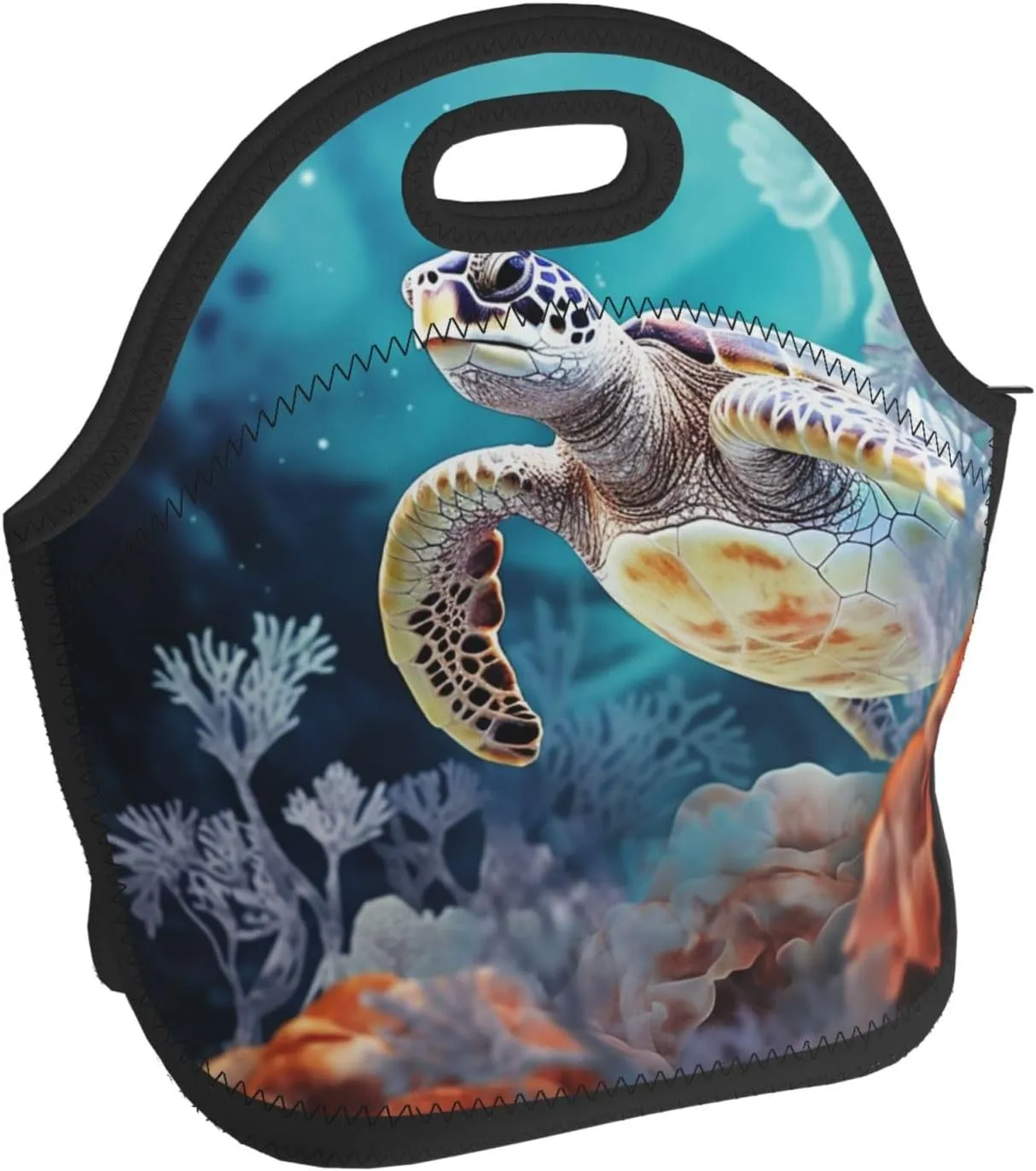 Neoprene Lunch Bags Turtle surrounded by coral Print Insulated Lunch Tote Bag Reusable Thermal Cooler Lunch Container Box for Work Travel Picnic