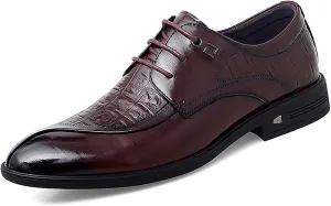 New Dress Oxford Shoes for Men Lace Up Split Round Toe Crocodile Embossed Derby Shoes Vegan Leather Low Top Block Heel Anti-Slip Resistant Non Slip Prom