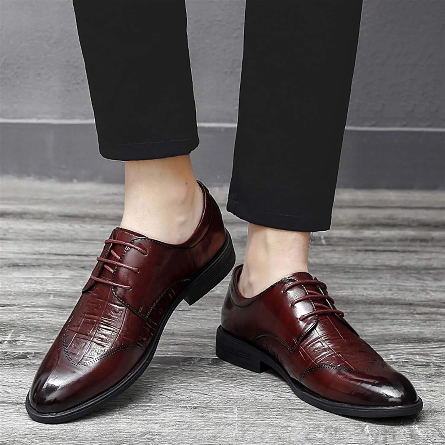 New Dress Oxford Shoes for Men Lace Up Split Round Toe Crocodile Embossed Derby Shoes Vegan Leather Low Top Block Heel Anti-Slip Resistant Non Slip Prom