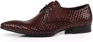 New Formal Shoes for Men Lace Up Crocodile Embossed Round Toe Cowhide Block Heel Anti-Slip Low Top Rubber Sole Slip Resistant Classic