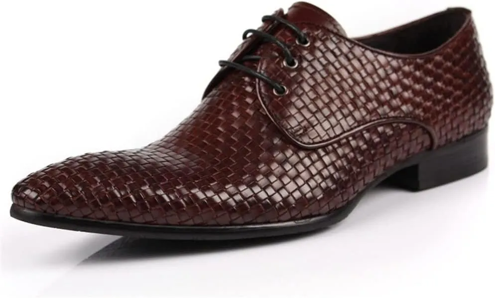 New Formal Shoes for Men Lace Up Crocodile Embossed Round Toe Cowhide Block Heel Anti-Slip Low Top Rubber Sole Slip Resistant Classic